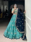 Blue Colour Slab Silk With Sequins And Thread Embroidery Work Lehenga With Blouse And Dupatta LNB1443 